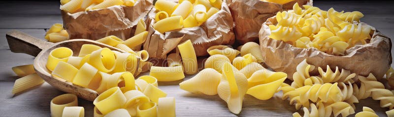 Assorted Raw Pasta Pens Shells Rigatoni Fusilli Linguine Squid Top