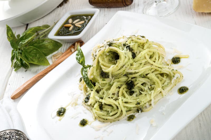 Pasta with Pesto Alla Genovese Stock Image Image of legumes, aromatic