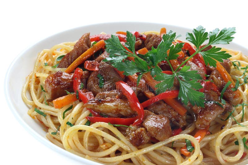 Pasta with Pork and Vegetables Stock Image Image of paprika
