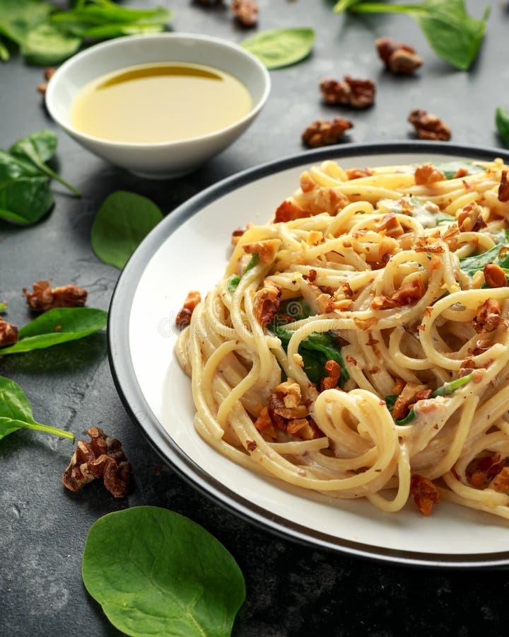 Pasta with Roasted Walnut, Ricotta White Pesto Sauce, Parmesan Cheese