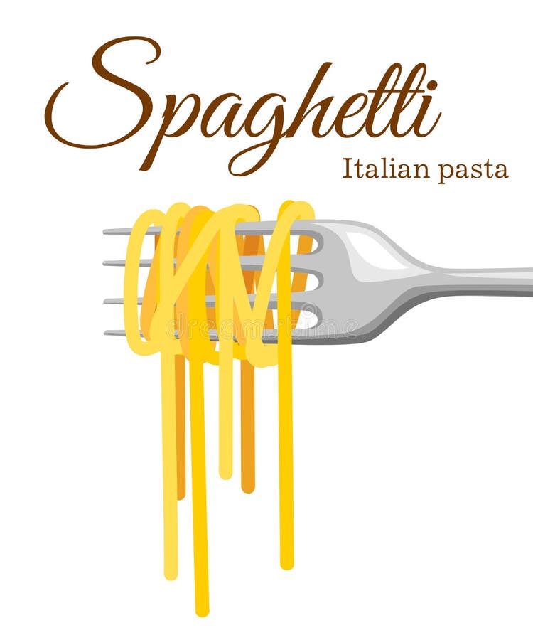 Pasta Roll on the Fork. Italian Pasta with Fork Silhouette. Black Fork with Spaghetti on the