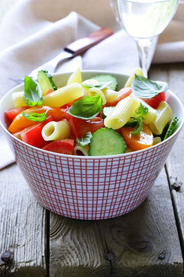 Pasta Salad with Cucumbers, Tomatoes Stock Image - Image of tomatoes