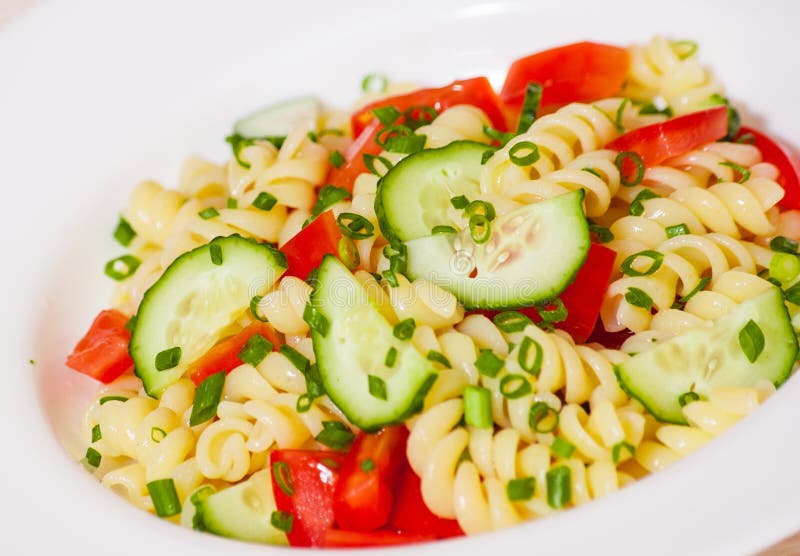 Pasta Salad with Tomato and Cucumber Stock Image Image of tomato