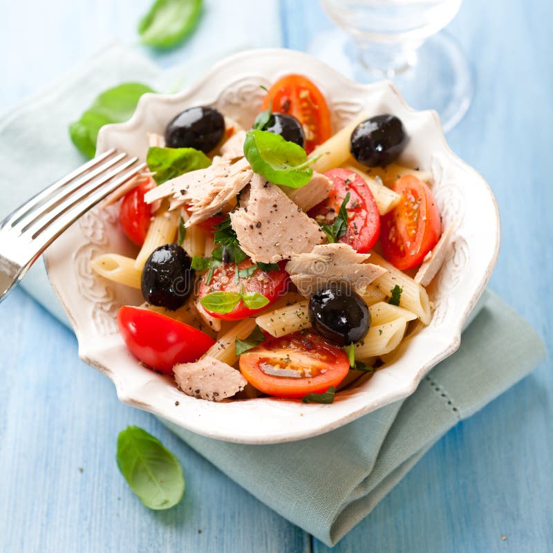 Pasta Salad with Tuna and Olives Stock Image Image of rustic, parsley