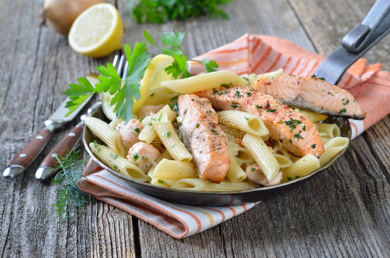 Tagliatelle with Salmon stock photo. Image of eating - 17153728