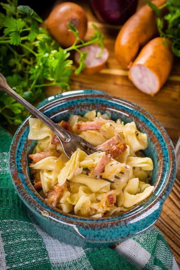 Pasta with Sauerkraut and Sausage Stock Photo Image of noodles