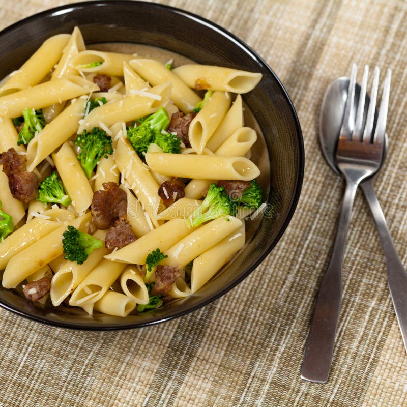 Pasta with Sausage and Broccoli Stock Photo Image of fork, pasta
