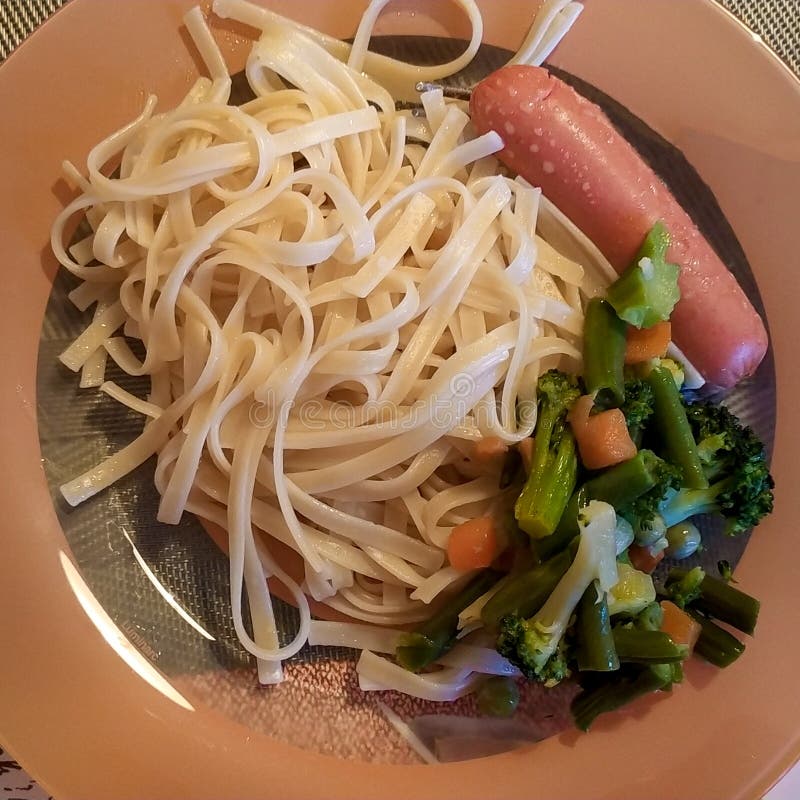 Pasta, Sausage and Vegetables on a Plate Stock Image Image of gourmet