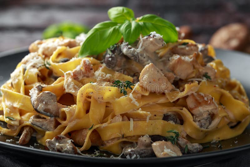 Pasta with Shiitake Mushrooms and Chicken with Herbs and Cheese Stock