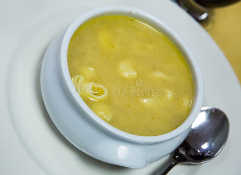 Pasta soup served in bowl royalty free stock images
