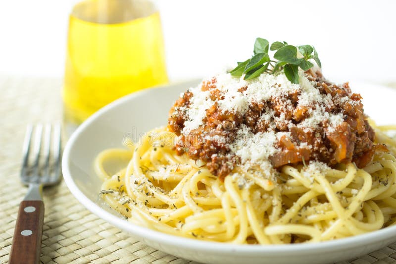 Pasta spaghetti bolognese stock photo. Image of oregano 29048094
