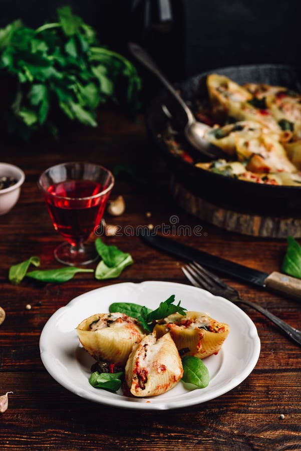 Pasta Stuffed with Ground Beef, Spinach and Cheese Stock Image - Image