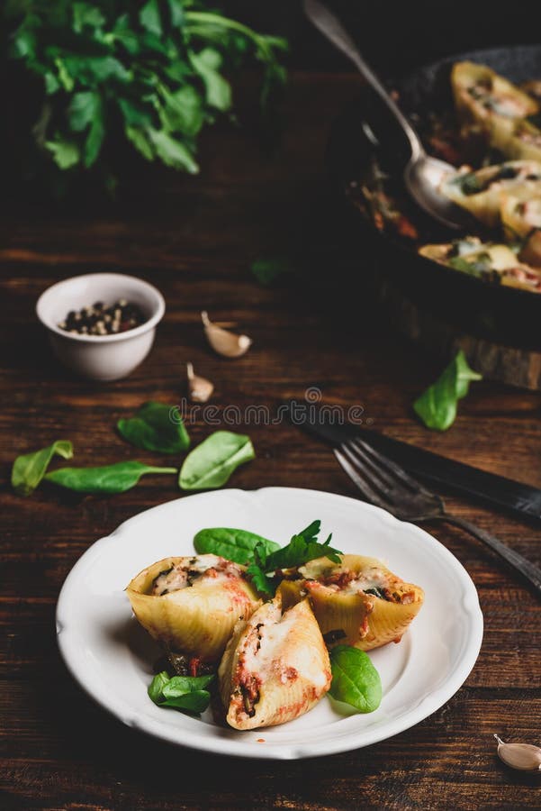 Pasta Stuffed with Ground Beef, Spinach and Cheese Stock Image - Image