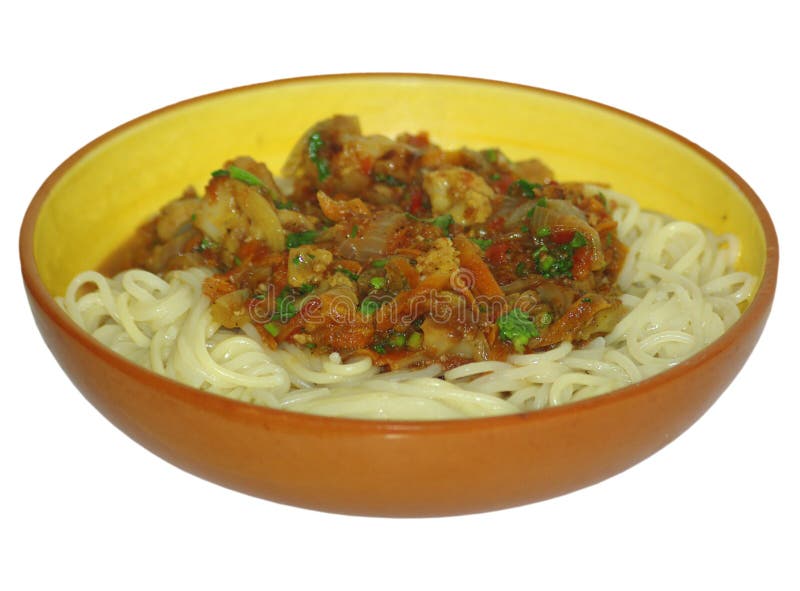Pasta with Tomato and Cauliflower Sauce. Stock Photo Image of dinner