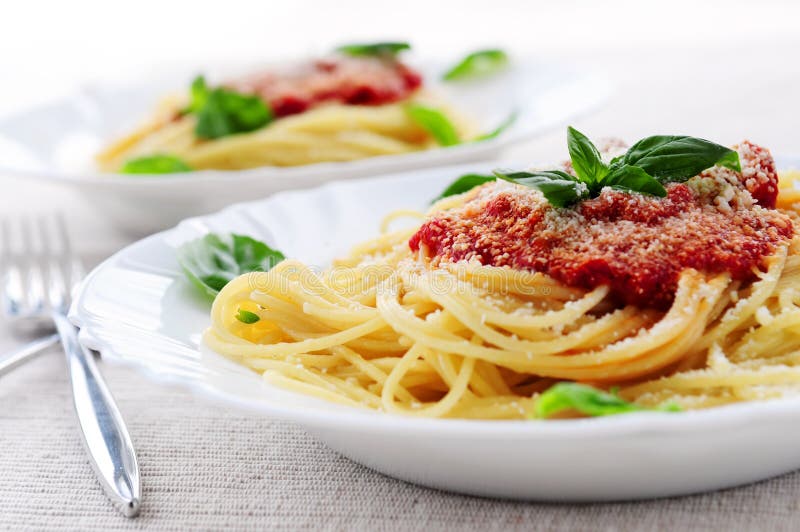 Pasta and tomato sauce royalty free stock photos