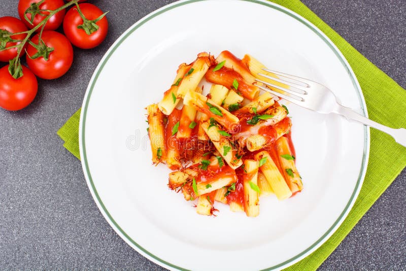 Pasta with Tomato Sauce Ketchup and Saffron Stock Photo Image of