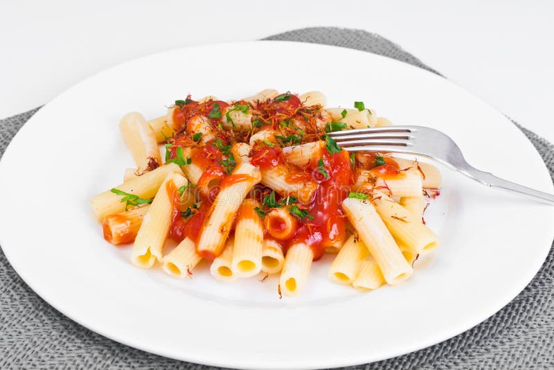 Pasta with Tomato Sauce Ketchup and Saffron Stock Image Image of