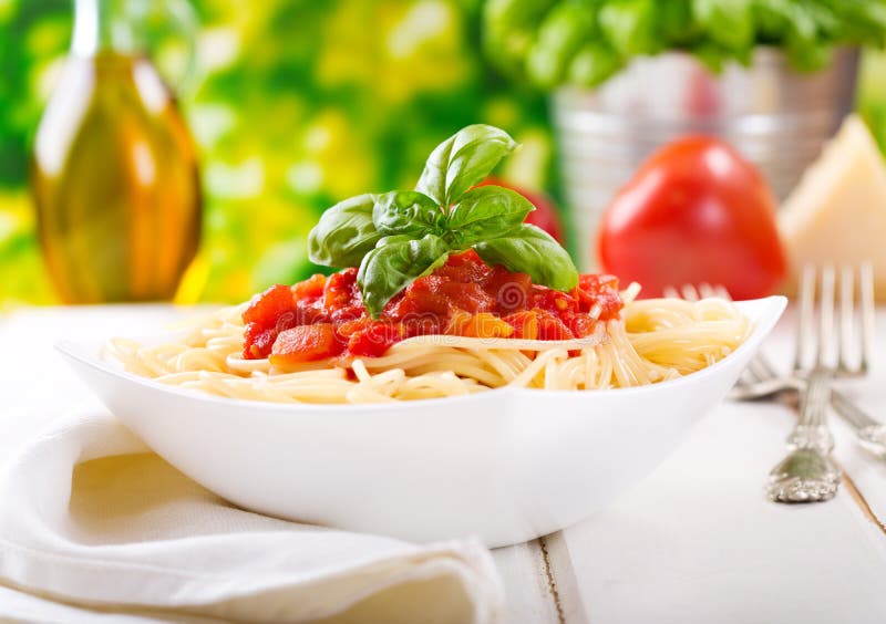 Pasta with tomato sauce royalty free stock photos