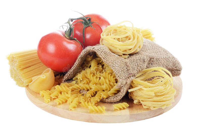 Pasta and tomatoes isolated