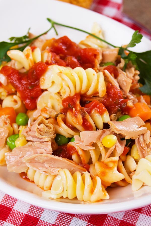 Pasta with Tuna Meat and Vegetables Stock Image Image of meat, fish