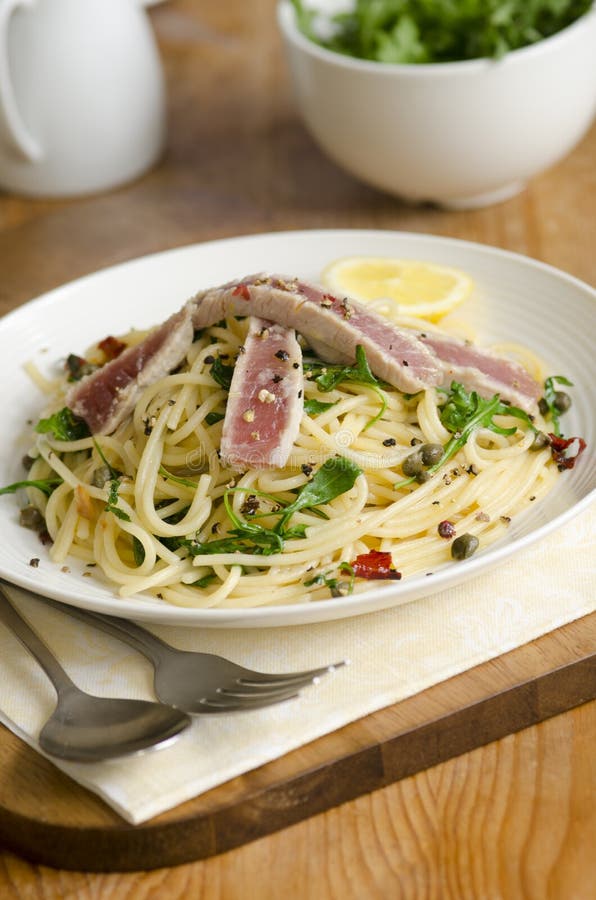 Pasta with tuna steak stock photo. Image of spices, italian 23510564