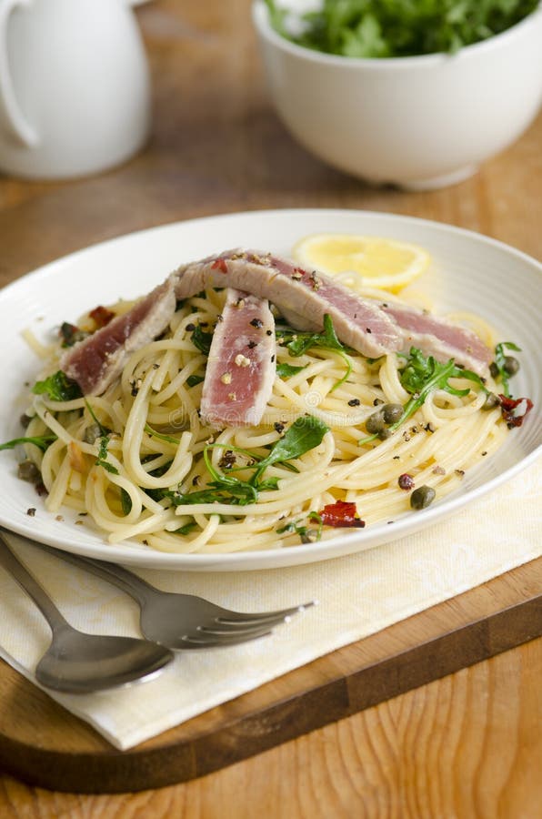 Pasta with tuna steak