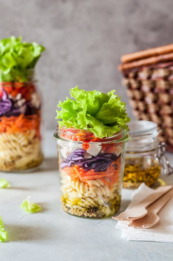 Pasta Salad in a Jar stock image. Image of fresh, leaf 144185665