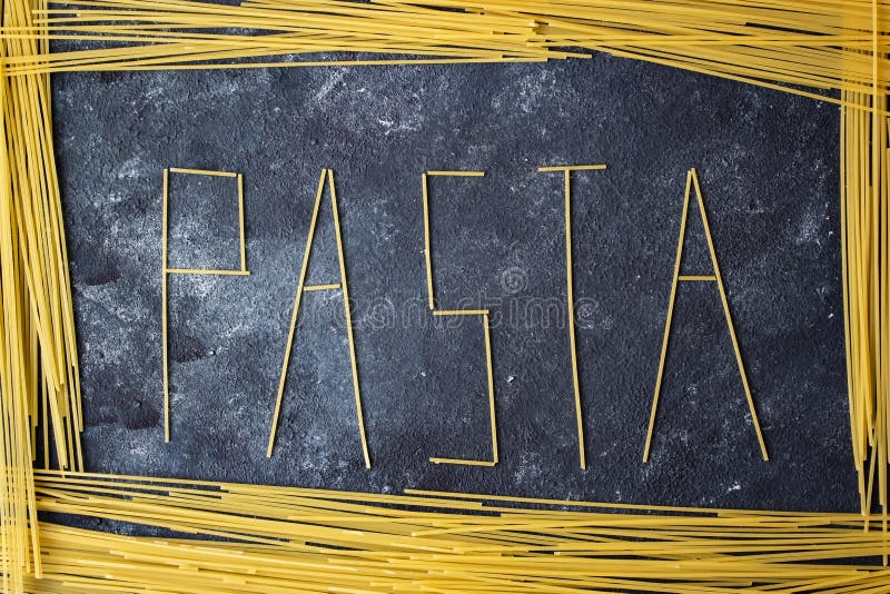 The Pasta Word on the Dark Backdrop Stock Photo Image of cooking