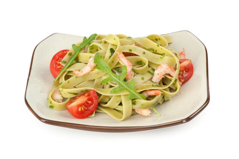Pastatagliatelle med räka arkivfoto Pastatagliatelle med räka arkivfoto