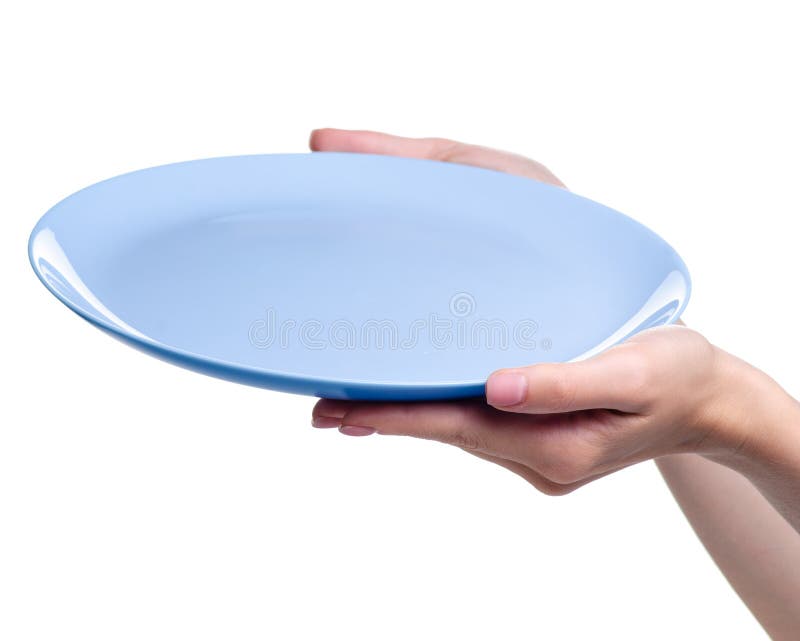 Pastel blue plates in hand stock photo. Image of empty 178901234