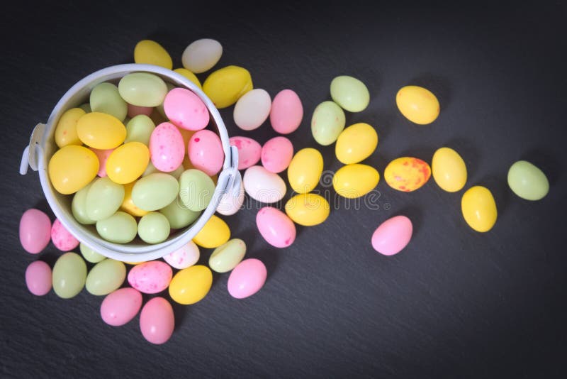 Pastel Color Jelly Beans Egg Shape for Easter Candy Stock Photo Image