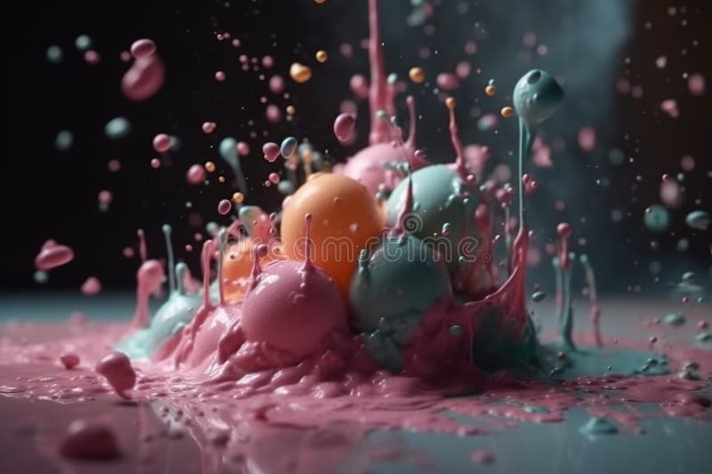 Pastel Color Paint Splashes and Bubbles Stock Illustration
