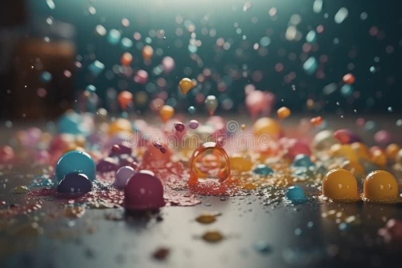 Pastel Color Paint Splashes and Bubbles Stock Illustration