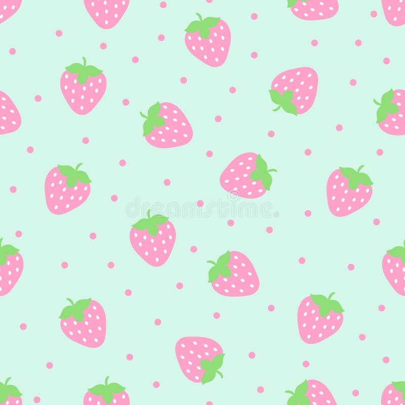 Pastel Pink & Green Strawberry Seamless Pattern. Repeatable Background.  Isolated on Mint Green Background. Vector Illustration. Stock Vector -  Illustration of colorful, digital: 183821376
