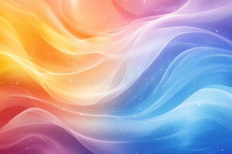 Pastel colored abstract background featuring soft wavy lines and glittering particles, creating a dreamy and ethereal atmosphere vector illustration