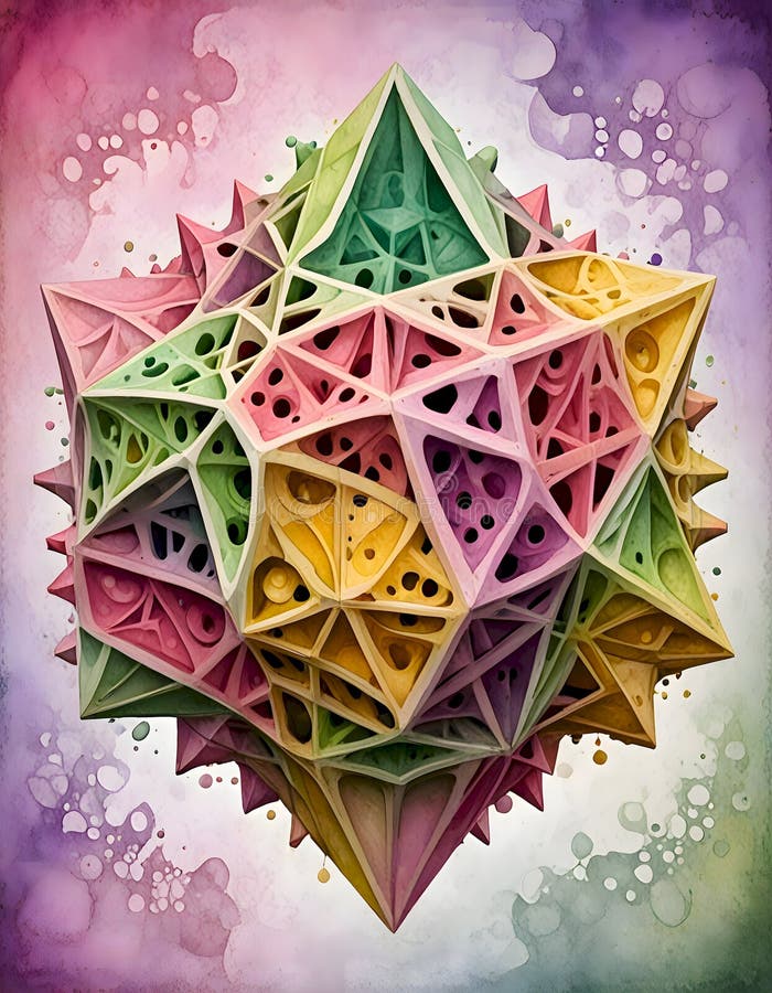 Pastel colored abstract geometric object featuring intricate patterns and vibrant details, with a playful and whimsical design royalty free illustration