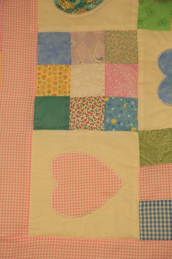 Pastel colored Amish Handmade heart square Quilt