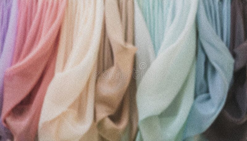 Pastel colored fabric hanging and creating soft folds with grainy texture royalty free stock photo
