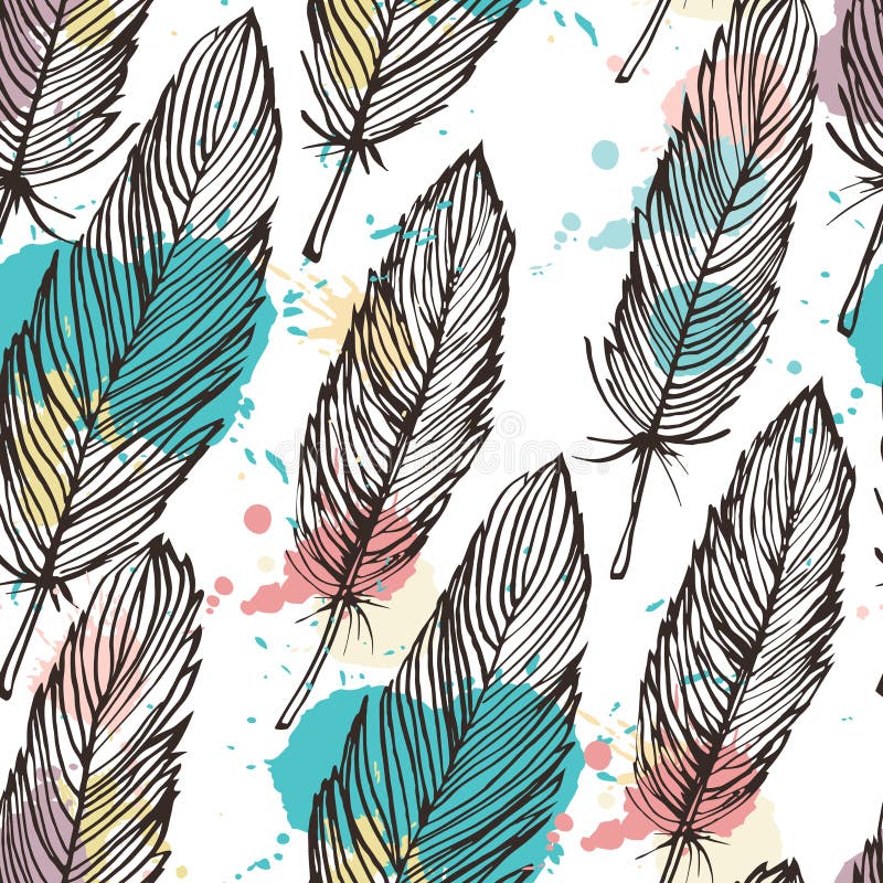 Pastel colored feather seamless background stock illustration