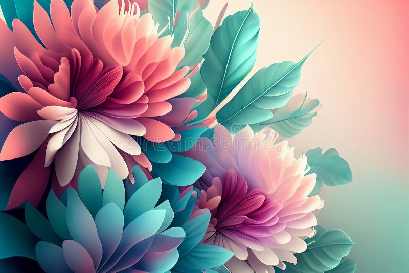 Pastel Colored Flowers Background. Generative Ai Stock Illustration