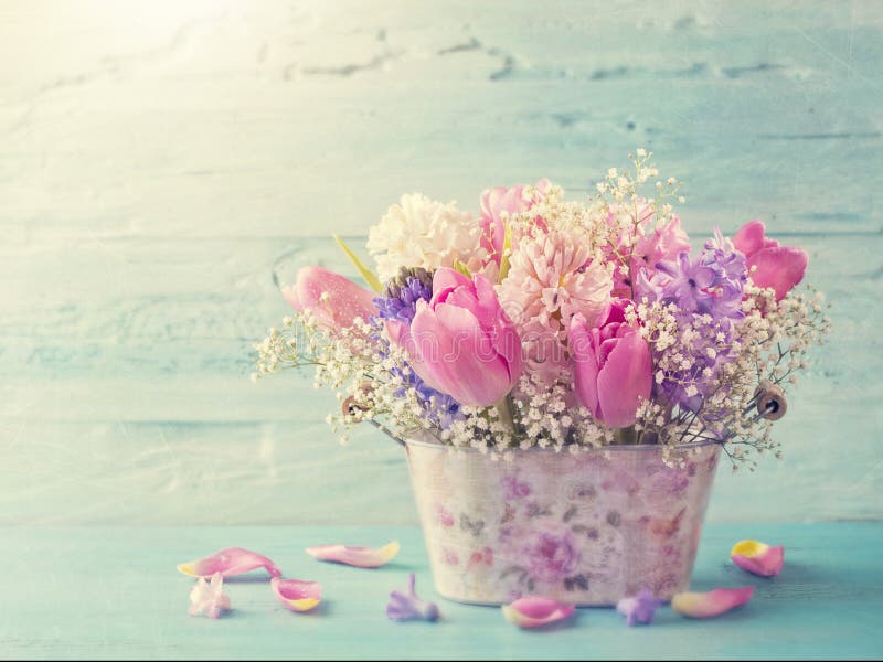 Pastel colored flowers stock photo. Image of space, blue 108907936