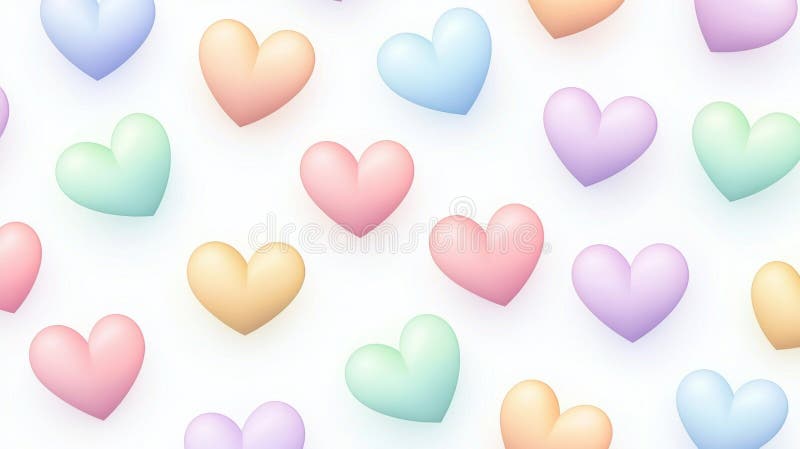 Pastel-colored hearts creating a delightful seamless pattern against a white background, adding a charming touch to vector illustration