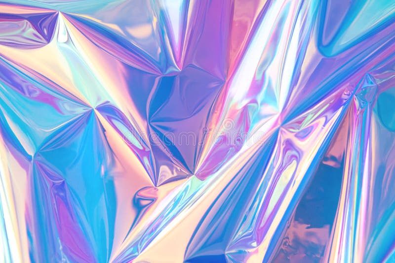 Blurred abstract Modern pastel colored holographic background in 80s style. Crumpled iridescent foil real texture. Synthwave. Vaporwave style. Retrowave, retro futurism, webpunk