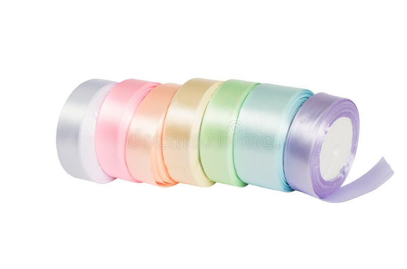 Pastel Colored Satin Ribbons on Spools Stock Photo Image of