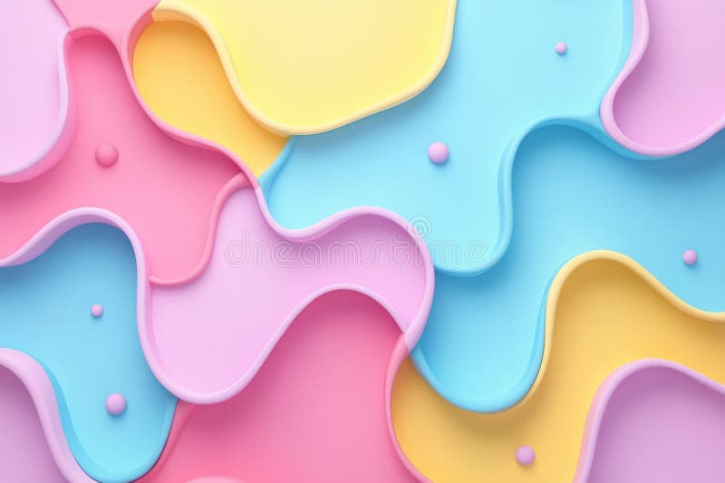 Pastel-colored wavy shapes overlap, creating a visually appealing abstract background with small spheres scattered throughout stock illustration