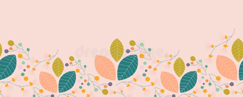 Pastel colorful leaves in a seamless border. Vector elements, that can be used on the web, for surface design