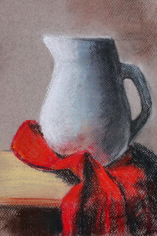 Pastel Drawing of Jug with Red Cloth on Table Stock Illustration -  Illustration of creative, craft: 235234756