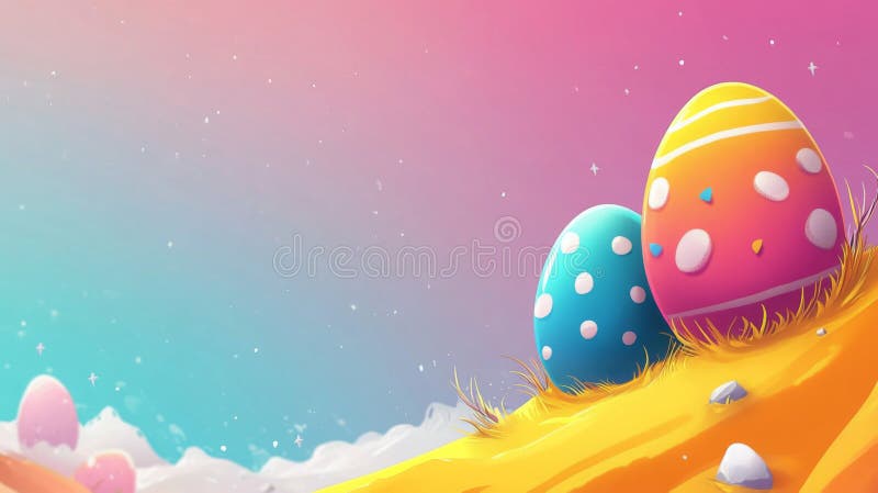 Pastel Easter Eggs Nestled In A Spring Hill vector illustration