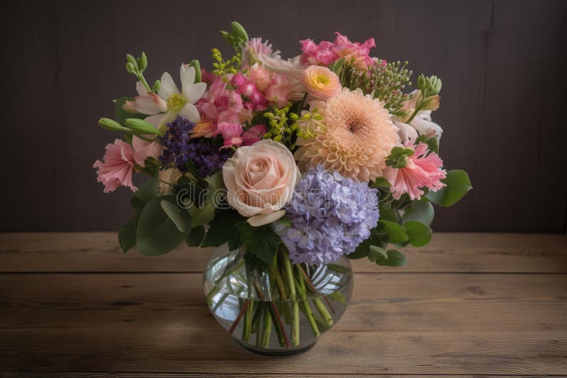 Pastel Flower Bouquet, Arranged in Classic Vase Stock Image Image of