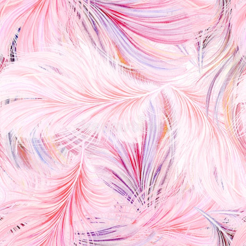 Pastel-gekleurd naadloos vederpatroon Naadloze glamour achtergrond met lichtroze waterkleurveren van vogels